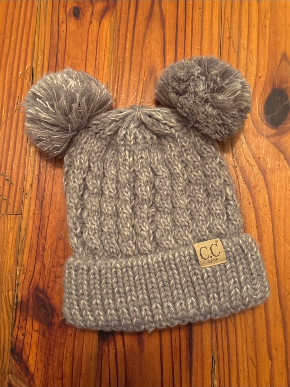 C.C Kids Gray Double Pom Beanie